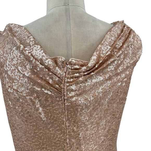 Tadashi Shoji Off-the-Shoulder Sequined Gown Champagne‎ Rose Gold Size XL - Picture 9 of 14